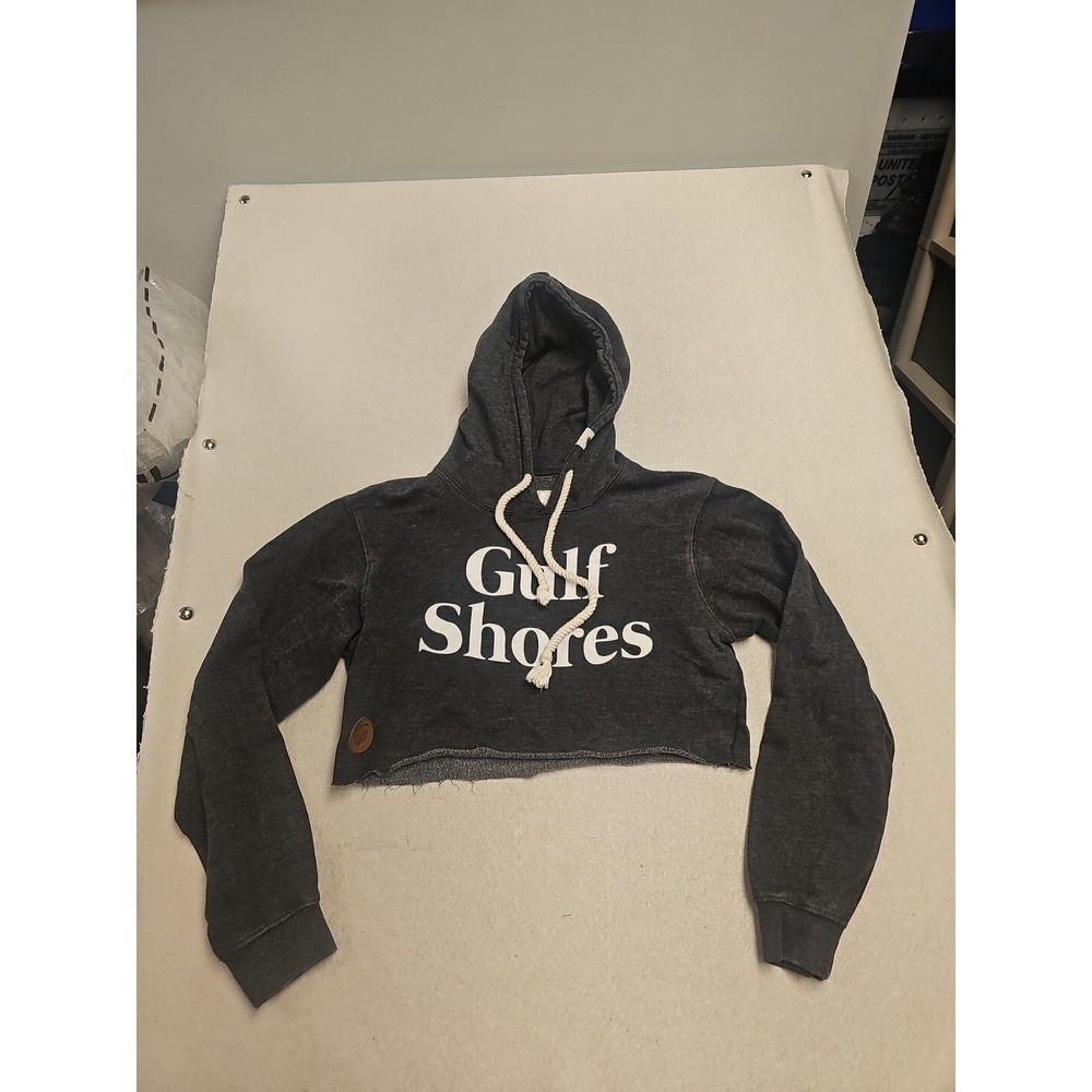 Pop Surf Gulf Shores Cropped Hoodie Charcoal Gray Heather Raw Hem Small